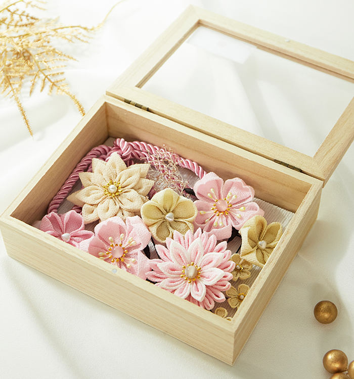 つまみ細工　ピンクの髪飾り　5点セット つまみ細工】 彩り ピンク 髪飾り 5点セット 七五三 7歳 成人式